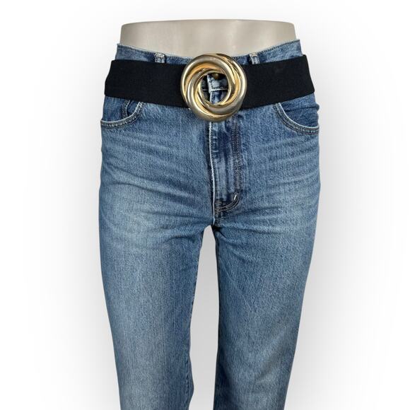 Vintage Wide Black Belt with Large Gold Buckle - Picture 2 of 6